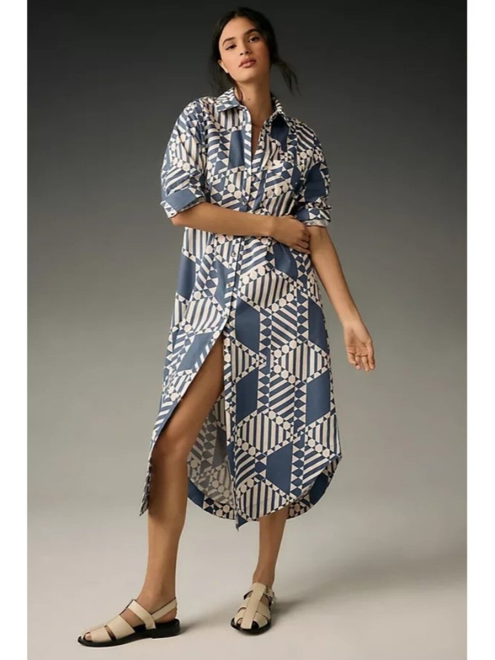 NWT Anthropologie Maeve The Soren in Blue Wedge Cotton Midi Shirt Dress S